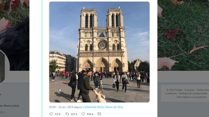 La photo d'un père et sa fille prise devant Notre-Dame, une heure avant l'incendie le 15 avril 2019, est devenue virale. (BROOKE WINDSOR / TWITER)