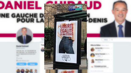 Daniel Guiraud a demandé à JCDecaux&nbsp;de retirer des&nbsp;affiches de la marque "Le Termps des Cerises" aux Lilas (Seine-Saint-Denis), le 5 mars 2019.&nbsp; (CAPTURE D'ÉCRAN / TWITTER)