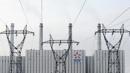 Des lignes à haute tension accueillent les visiteurs de la&nbsp;centrale thermique de Blénond-lès-Pont-à-Mousson (Meurthe-et-Moselle), le 21 mars 2013. (JEAN-CHRISTOPHE VERHAEGEN / AFP)