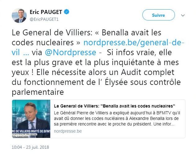 Capture d'écran d'un compte Twitter, le 23 juillet 2018. (TWITTER / ERIC PAUGET)