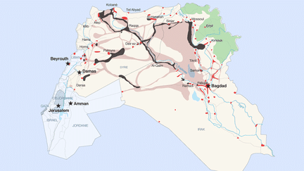 Le territoire contr&ocirc;l&eacute; par l'Etat islamique, en septembre 2015. (NICOLAS ENAULT / FRANCETV INFO)