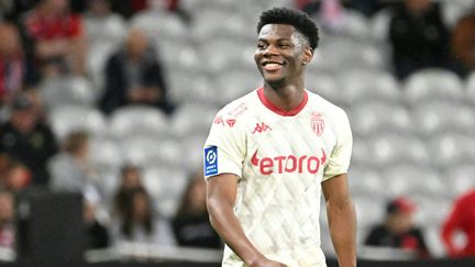 Le milieu de terrain international français, Aurélien Tchouameni, sous les couleurs de Monaco, le 6 mai 2022. (DENIS CHARLET / AFP)