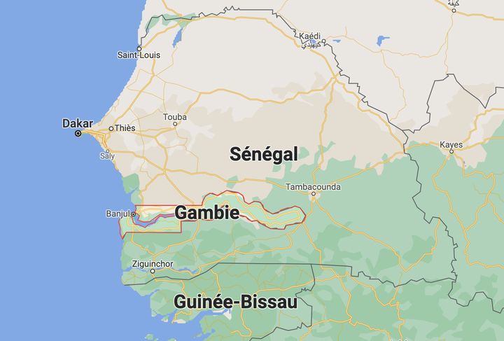 La Gambie, petit pays enclavé dans le Sénégal. (Google Maps)