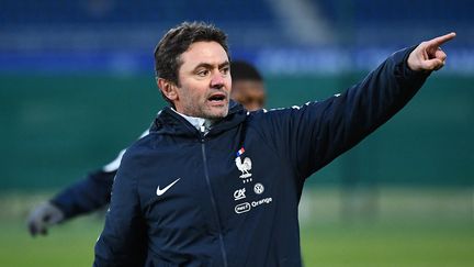 Sylvain Ripoll, sélectionneur des Euro Espoirs lors d'un entraînement des Bleuets à Clairefontaine, le 12 novembre 2019. (FRANCK FIFE / AFP)