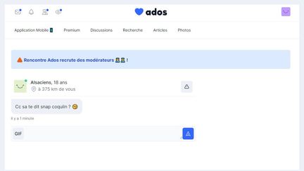 Des parents ont lancé l'alerte ces derniers jours : des utilisateurs du site Rencontre ados, censé être réservée aux 13-25 ans, font des propositions sexuelles à l'égard d'adolescentes. (CAPTURE D'ECRAN)