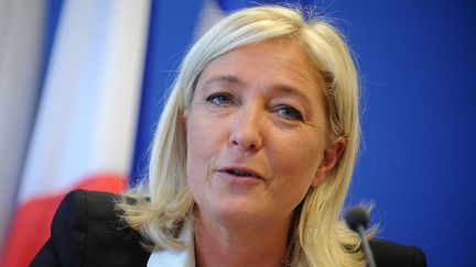 La pr&eacute;sidente du Front national, Marine Le Pen, lors d'une conf&eacute;rence de presse au si&egrave;ge du FN, le 14 septembre 2012. (ANTOINE ANTONIOL / SIPA)