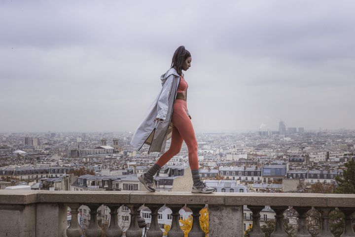 Maison Lejaby printemps-été 2021 : ensemble Seamless rose composé d'une brassière et d'un legging en fils recyclables (DAVID HUGONOT PETIT)