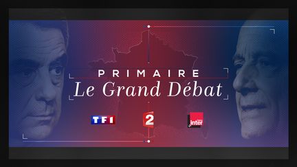 L'affiche annonçant le débat d'entre-deux tours de la primaire de la droite, qui verra s'affronter, jeudi 24 novembre, Alain Juppé et François Fillon. (DR)