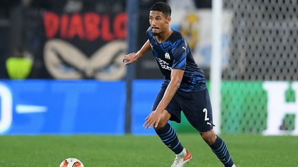 William Saliba, lors du match de Ligue Europa entre l'Olympique de Marseille et de la Lazio Rome. (GIUSEPPE MAFFIA / NURPHOTO via AFP)