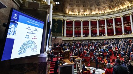 Les députés après l'adoption de l'inscription dans la Constitution de la "liberté garantie" d'avorter, le 30 janvier 2024. (EMMANUEL DUNAND / AFP)