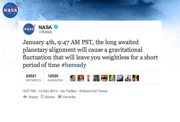 &nbsp; (le faux tweet de la Nasa © DR)