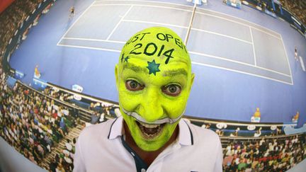 Un fan de tennis pose dans les tribunes de l'Open d'Australie &agrave; Melbourne, le 19 janvier 2014. (MAXPPP)