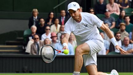 Andy Murray en action lors de son deuxième tour de Wimbledon face à John Isner, le 29 juin 2022. (SEBASTIEN BOZON / AFP)