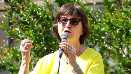 Cécile Coudriou, présidente d’Amnesty Internationale France, le 7 mai 2022 à Niort. (JABOUTIER / MAXPPP)