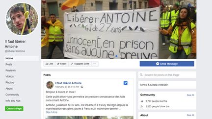 Capture d'écran de la page Facebook créée pour soutenir la famille d'Antoine&nbsp;Azzolin, incarcéré à Fleury-Mérogis.&nbsp; (CAPTURE D'ECRAN / FACEBOOK)