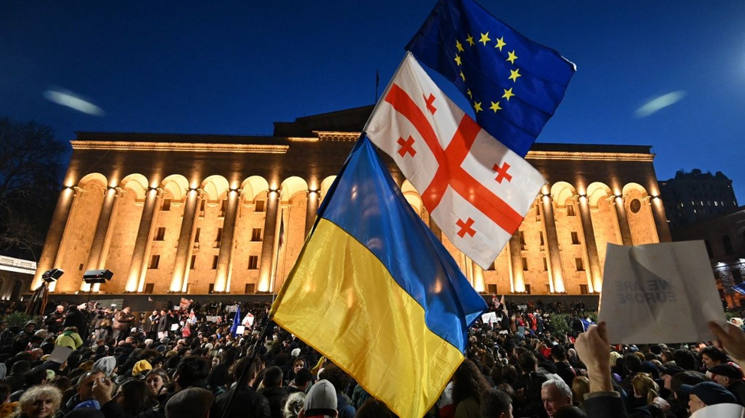 Police dispersed thousands of protesters who gathered in Tbilisi against the controversial law