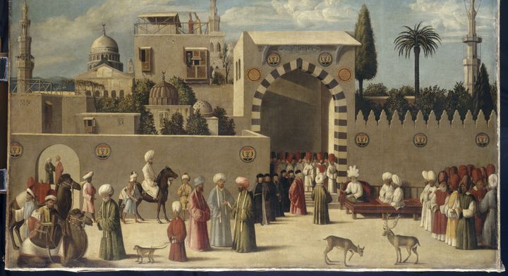 Venise, Italie, 1511 Huile sur toile "Réception d’une délégation vénitienne à Damas" H. 1,58 ; l. 2,01 m. Collection de Louis XIV
 (RMN-GP (musée du Louvre) / Thierry Le Mage)