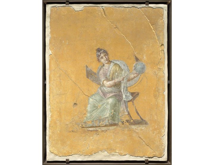 Enduit peint : Uranie, 62-79, Peinture murale, Musée du Louvre, département des Antiquités grecques, étrusques et romaines (© RMN - Grand Palais (Musée du Louvre) / Hervé Lewandowski)