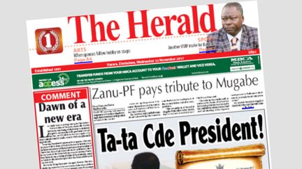 La une de "The Herald" de Harare, le 22 novembre 2017. (DR)