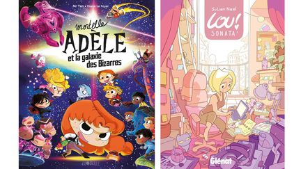 Les couvertures des BD "Mortelle Adèle et la galaxie des bizarres" (Bayard) et "Lou! Sonata 1" (Glénat). (BAYARD - GLENAT)