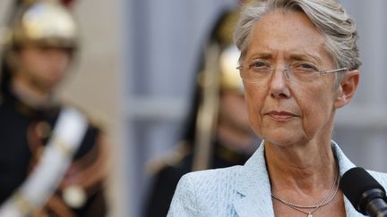 Elisabeth Borne lors de son discours après la passation de pouvoirs à Matignon, le 16 mai 2022. (LUDOVIC MARIN / AFP)