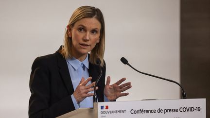 Agnès Pannier-Runacher,&nbsp;ministre déléguée chargée de l'Industrie,&nbsp;lors d'une conférence de presse à Paris, le 7 janvier 2021, (LUDOVIC MARIN / AFP)