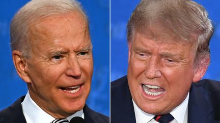 Joe Biden à gauche, et Donald Trump, à droite, sont en lice dans cette présidentielle américaine. (JIM WATSON / AFP)