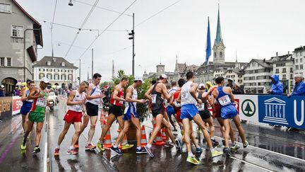 Les athl&eacute;tes lors du 20km marche aux Championnat d'Europe d'Athl&eacute;tisme &agrave; Zurich (Suisse), le 13 ao&ucirc;t 2014. (MICHAEL BUHOLZER / AFP)