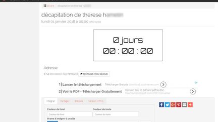 Le fils avait lancé un compte-à-rebours macabre sur Internet. (CAPTURE D'ÉCRAN "WHATCH IS UP" / RADIO FRANCE)