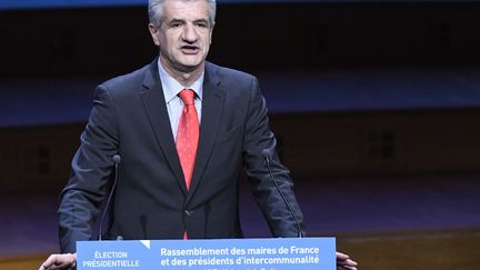 Jean Lassalle a terminé son allocution par un "Mesdames et messieurs les maires, tenez bon !" (BERTRAND GUAY / AFP)