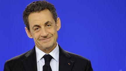 Nicolas Sarkozy lors d'une conf&eacute;rence de presse &agrave; Bruxelles (Belgique) le 30 janvier 2012. (ERIC FEFERBERG / AFP)