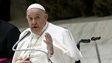 Le pape François, au Vatican, le 16 mars 2024. (FILIPPO MONTEFORTE / AFP)