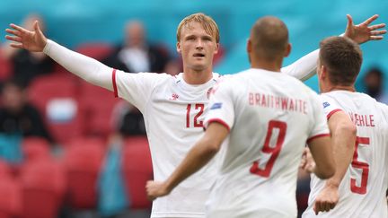 Kasper Dolberg, auteur d'un doublé, contre le pays de Galles, le 26 juin 2021.&nbsp; (KENZO TRIBOUILLARD / POOL / AFP)