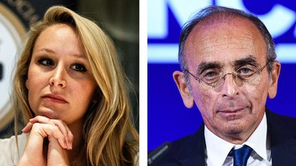 L'ancienne députée Front National, Marion Maréchal, et le candidat à l'élection présidentielle, Eric Zemmour. (JEFF PACHOUD / AFP)