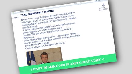 Le site internet makeourplanetgreatagain.fr lancé par le gouvernement, vendredi 9 juin, pour attirer des chercheurs étrangers en France. (CAPTURE D'ÉCRAN)