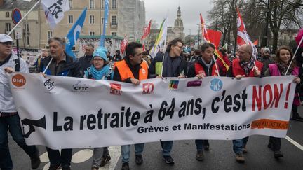 Des manifestants contre la réforme des retraites, le 11 mars 2023 à Nantes (Loire-Atlantique). (ESTELLE RUIZ / HANS LUCAS / AFP)