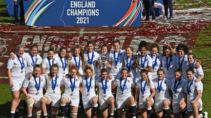 Les joueuses de l'équipe d'Angleterre, victorieuses du Tournoi des 6 Nations 2021 le 24 avril 2021 et championnes du monde en 2014, pourraient bientôt espérer porter le maillot des Lions britanniques et irlandais. (JUSTIN TALLIS / AFP)