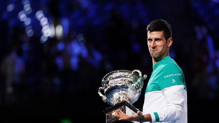 Novak Djokovic après son sacre à l'Open d'Australie, le 21 février 2021. (MICHAEL DODGE / TENNIS AUSTRALIA)