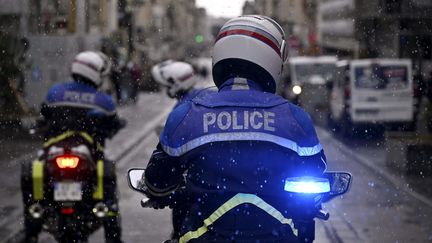 A national police motorcyclist rides in Nancy (Meurthe-et-Moselle), March 23, 2024. (ALEXANDRE MARCHI / L'EST REPUBLICAIN / MAXPPP)