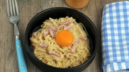 Pâtes carbonara (image d'illustration) (RICHARD VILLALON / MAXPPP)