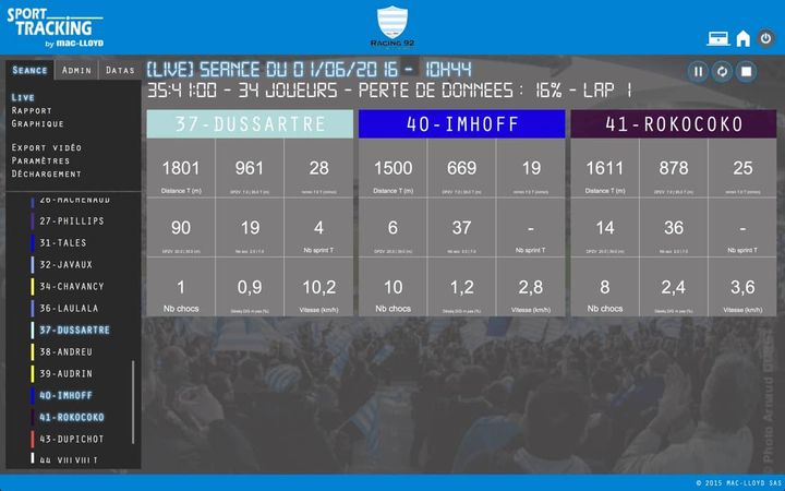Le suivi des joueurs en temps réel sur l'ordinateur du préparateur physique.