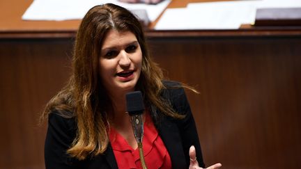 Marlène Schiappa, la secrétaire d'État chargée de l'Égalité entre les femmes et les hommes, à l'Assemblée nationale, le 6 novembre 2018. (LIONEL BONAVENTURE / AFP)