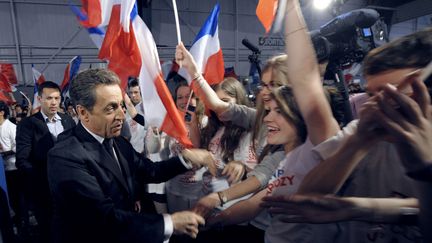 Nicolas Sarkozy lors d'un meeting de campagne à Toulouse (Haute-Garonne), le 29 avril 2012. (PHILIPPE WOJAZER / AFP)