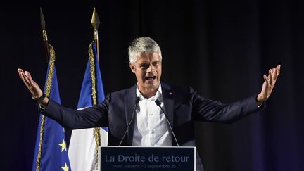 Laurent Wauquiez, président du conseil régional Auvergne-Rhône-Alpes, le 3 septembre 2017, lors d'un meeting alors qu'il est en campagne pour la présidence des Républicains. (PHILIPPE DESMAZES / AFP)