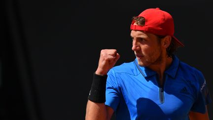 Lucas Pouille, le 6 avril 2018, lors des quarts de finale de la Coupe Davis face à l'Italie. (MARCO BERTORELLO / AFP)