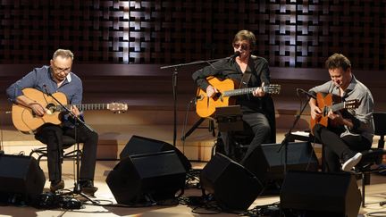 Biréli Lagrène, Thomas Dutronc et Sylvain Luc en concert à l'auditorium de la Seine Musicale, le 18 septembre 2021 (SADAKA EDMOND / SIPA)