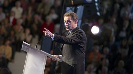 Nicolas Sarkozy, en meeting dans le Var, le 7 avril 2012. (LIONEL BONAVENTURE / AFP)