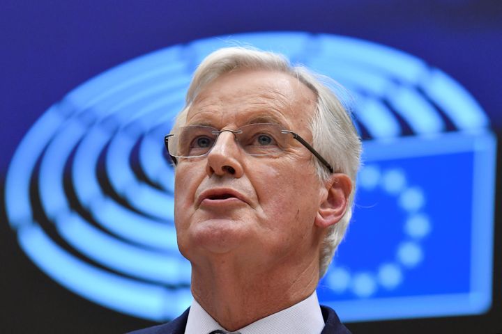 Le chef des négociateurs européens, Michel Barnier, lors d'un discours sur le Brexit, le 29 janvier 2020, à Bruxelles (Belgique). (JOHN THYS / AFP)