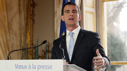 Le Premier ministre, Manuel Valls, d&eacute;livre ses v&oelig;ux &agrave; la presse, &agrave; Paris, le 20 janvier 2015. (PATRICK KOVARIK / AFP)