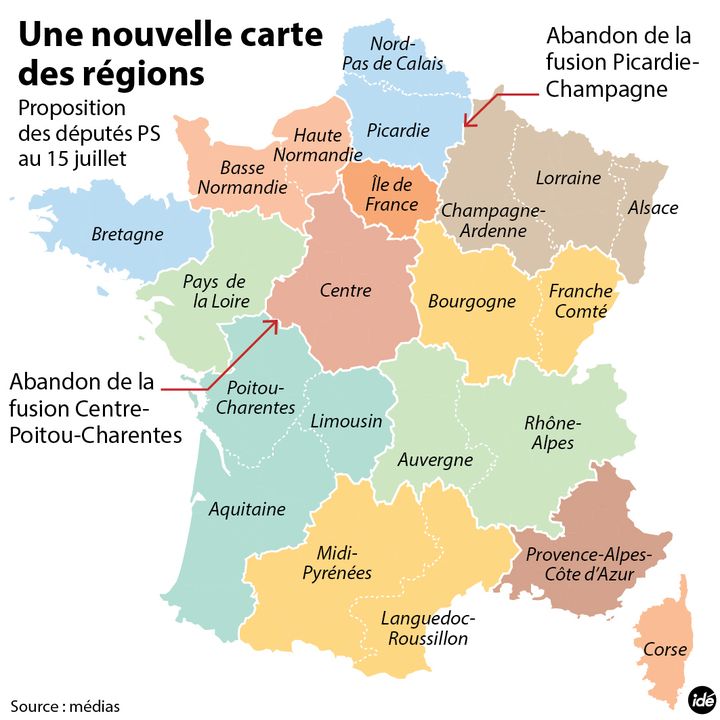 &nbsp; (La nouvelle carte des régions proposée par les députés socialistes © Idé)